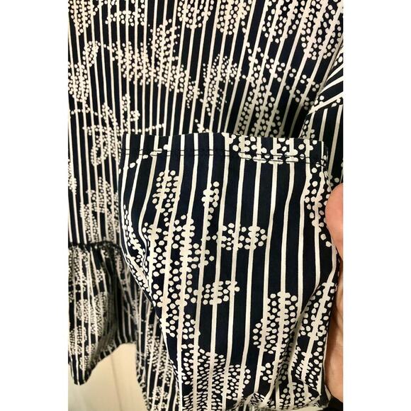 ZARA Trafaluc Dark Blue Striped Floral Peplum Hem Cotton Blouse Resort - Small - Picture 4 of 6